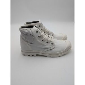 Palladium Boots Womens Size 9 White Canvas Ankle Combat Lug Sole 92352-116-M